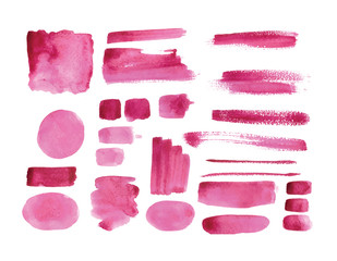 Handmade watercolor texture collection of pink paint