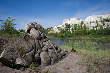 Ancient stone on a background of Voronezh Grand Canyon "White whell" 