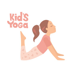 Cute girl doing yoga exercises. Gymnastics for children and healthy lifestyle. Vector illustration.