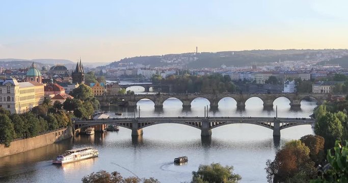 View on Vltava river and bridges from Letna Park in Prague
