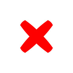 Cross sign element. Red X icon isolated on white background. Simple mark graphic design. Button for vote, decision, web. Symbol of error, check, wrong and stop, failed. Vector illustration