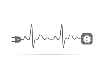 Extension cord in the form of heartbeat. Vector illustration.