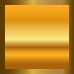 Gold texture in square golden frame. Isolated gradient smooth material background. Textured bright metal light, shiny, reflection. Metallic blank decoration pattern. Abstract art Vector Illustration