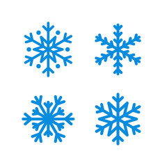 Snowflake icons set. Blue silhouette snowflakes signs, isolated on white background. Flat design. Symbol of winter, snow, Christmas, New Year holiday. Graphic element decoration Vector illustration