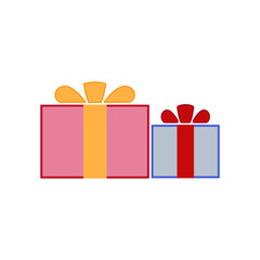 Christmas gifts ribbons icons set. Giftbox color signs decoration, isolated on white background. Flat design. Symbol of New Year celebration, presents, surprise, Xmas, holiday. Vector illustration