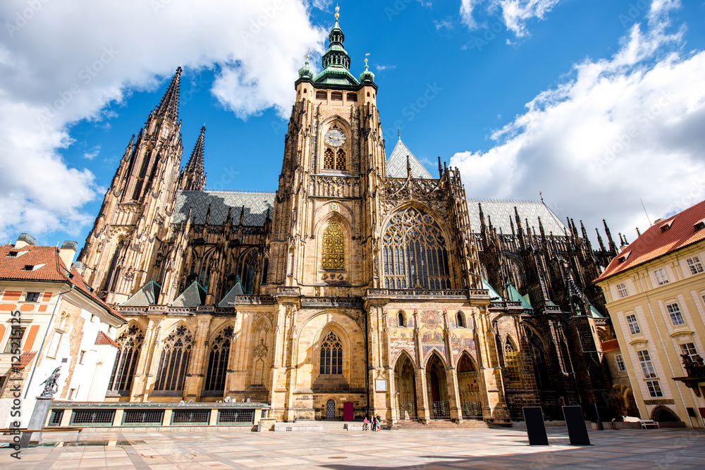 Wall mural view on saint vitus cathedral on the castle hill in lesser town in prague city