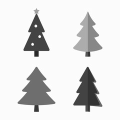 Christmas tree cartoon icons set. Black silhouette decoration trees signs, isolated on white background. Flat design. Symbol of holiday, winter, Christmas celebration, New Year Vector illustration