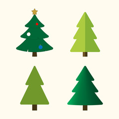 Christmas tree cartoon icons set. Green silhouette decoration trees signs, isolated on white background. Flat design. Symbol of holiday, winter, Christmas celebration, New Year Vector illustration