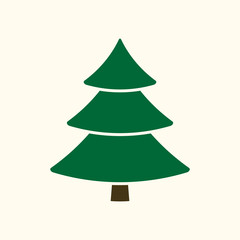 Christmas tree sign. Simple cartoon icon. Green template silhouette, isolated on white background. Flat design. Symbol of holiday, winter, Christmas, New Year celebration. Vector illustration