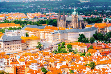 Fototapeta na wymiar Aerial view on the old town with castle hill and cathedral in Prague city