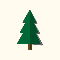 Christmas tree sign. Simple cartoon icon. Green template silhouette, isolated on white background. Flat design. Symbol of holiday, winter, Christmas, New Year celebration. Vector illustration