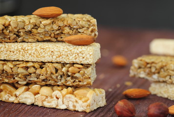 Gozinaky. Honey bars with peanuts, sesame and sunflower seeds