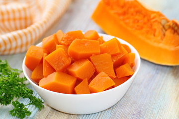 Pumpkin slices in a plate bowl