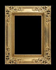 The antique gold frame isolated on black background