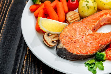 Crispy roasted salmon steak