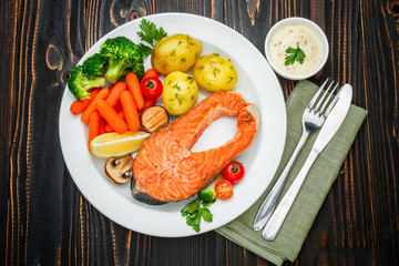 Crispy roasted salmon steak