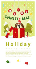 Merry Christmas Greeting banner with dog inside gift box , vector , illustration