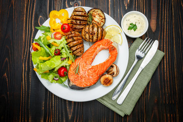 Crispy roasted salmon steak