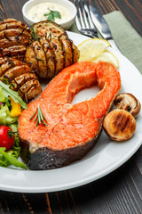 Crispy roasted salmon steak