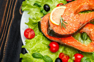 Crispy roasted salmon steak