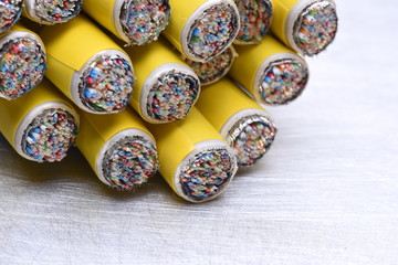 Colored electric cables closeup