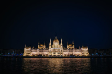 View of the Parliament in Budapest nicely illuminated at night