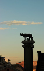 Naklejka premium Sculpture Lupa Capitolina in Rome at sunset, Italy