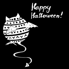 Happy Halloween, lettering, sad monster on black