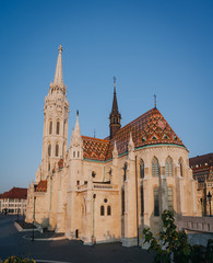 Naklejka premium St. Matthias church morning sunrise scenic view panorama in Budapest, Hungary