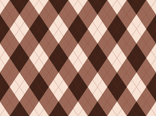 Seamless argyle pattern. Tan, taupe & dark brown diamond check print. Traditional diagonal checkered background for textile design: argyle socks, polo, jersey, sweater, golf & curling sport outfits.