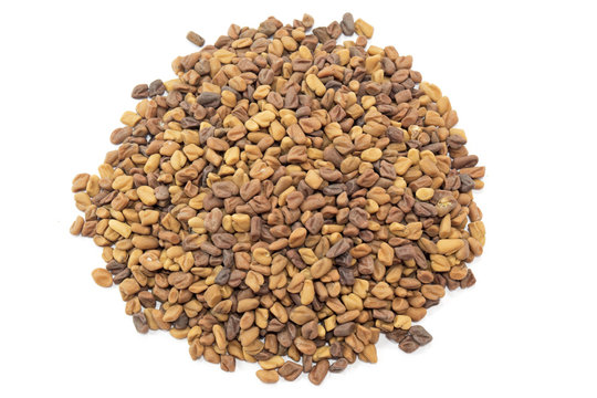 Fenugrec Fenugreek semence en tas sur fond blanc