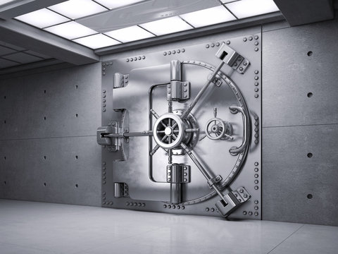 Closed Bank Vault Door. 3d Render