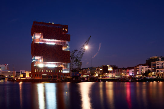 Night View Over The MAS Museum In Antwerp