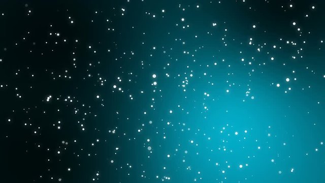 Sparkly white light dot particles flickering on black teal blue gradient background imitating night sky full of stars.