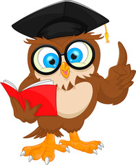 Fototapeta premium owl wearing graduation cap and reading book