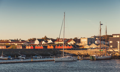 Boats moored in port of Brekstad, Norway