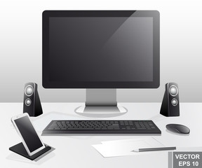 Workplace table. A computer. The modern concept. Realistic. For your design.