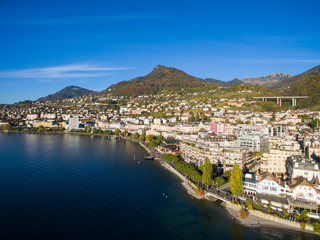 Fototapeta na wymiar Aerial view of Montreux waterfront, Switzerland