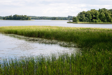 Reflections in the calm lake water