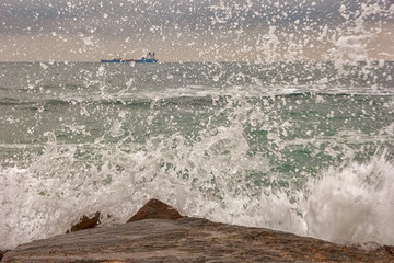 sea waves smashed on rocks. beauty water spray
