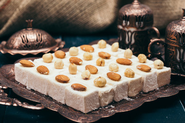  traditional eastern desserts on wooden background