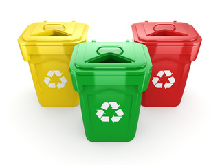 3D rendering Multicolor Recycling Bins