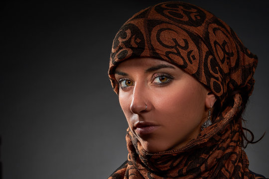 portrait of a beautiful Arab girl for advertising and magazines. Photos in the style of noir