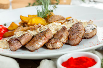 Grilled Steak with potato wedges