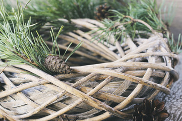 Christmas willow wreath with fir branches