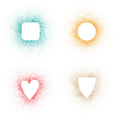 Spray decoration frames on a white background in the form of circle square heart and shield.