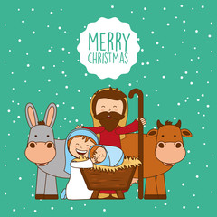 happy merry christmas manger character vector illustration design