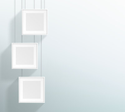 Vector 3 Blank White Realistic Square Hanging Frames Design