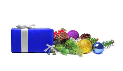 Gift box and christmas balls. 