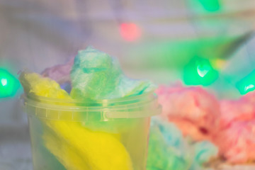 colorful cotton candy in a bucket